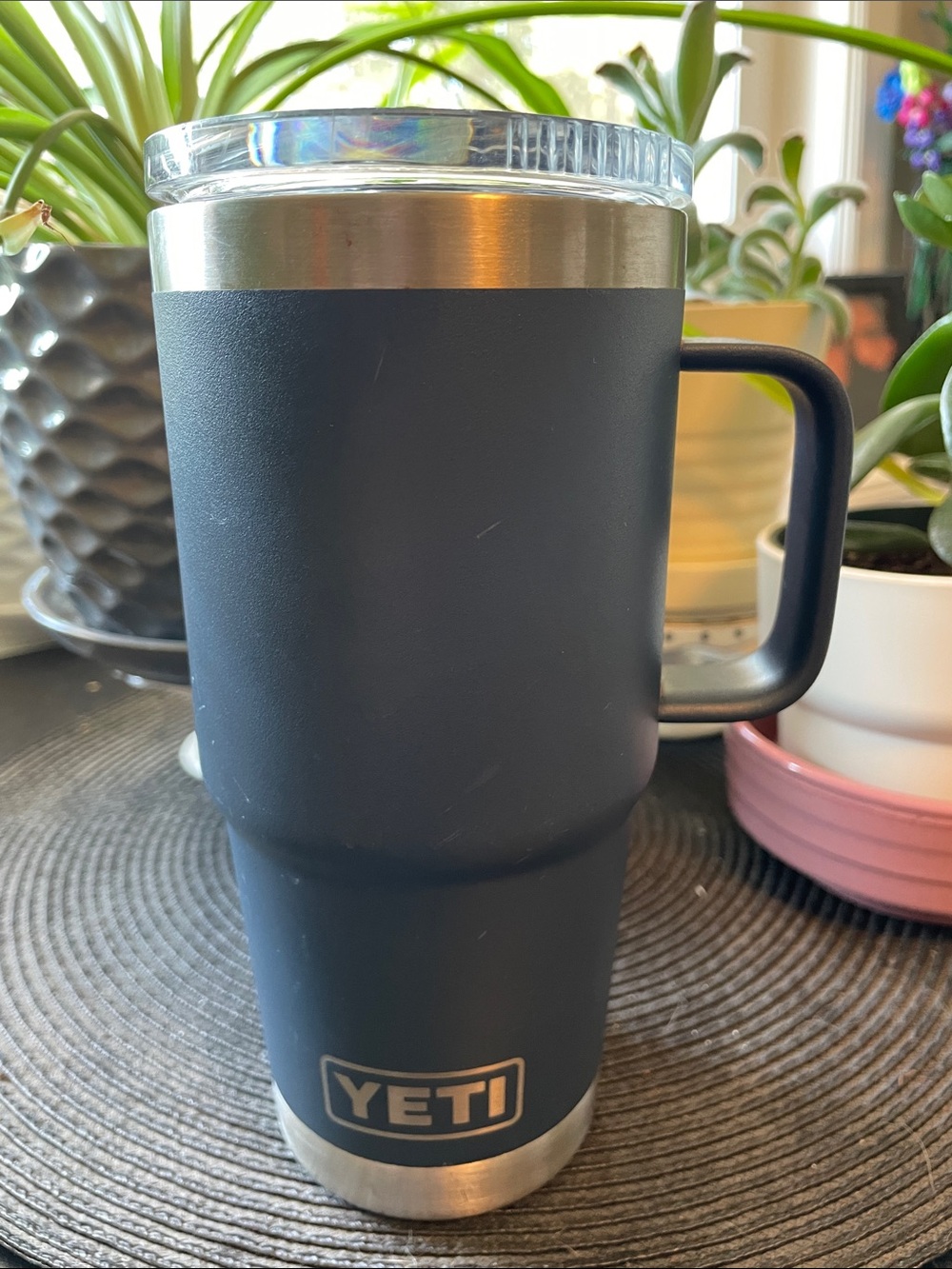 Yeti Navy Stainless Travel Mug with Handle and Clear Lid